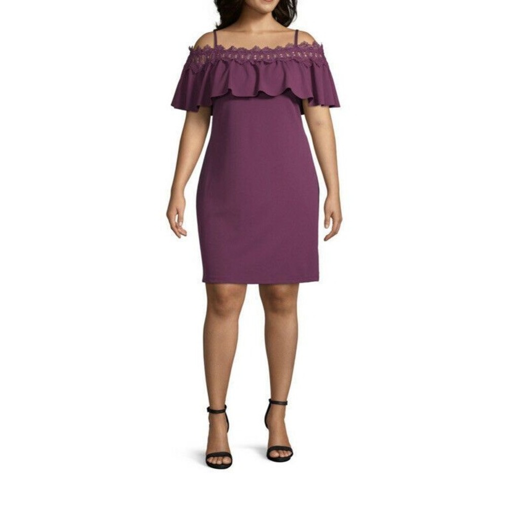 BCX Women's Juniors Purple Lace Sleeveless Cocktail Dress Size 2X